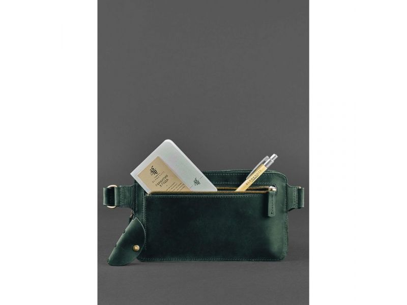 Кожаная поясная сумка Dropbag Maxi зеленая, фото 6