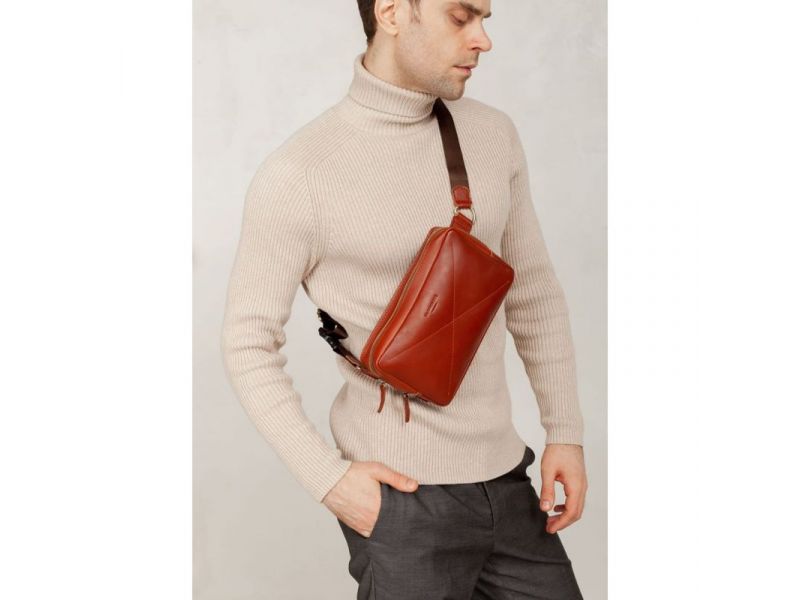 Кожаная поясная сумка Dropbag Maxi светло-коричневая, фото 1