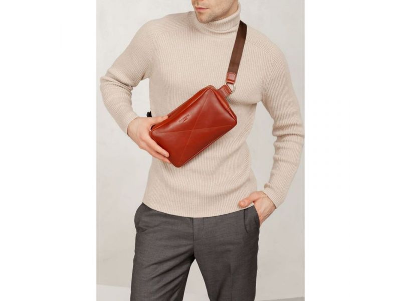 Кожаная поясная сумка Dropbag Maxi светло-коричневая, фото 9