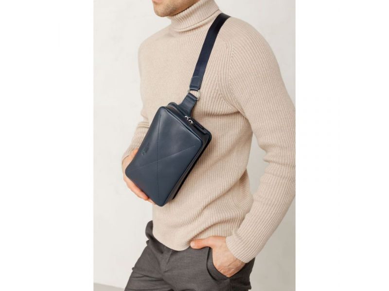 Кожаная поясная сумка Dropbag Maxi темно-синяя, фото 9