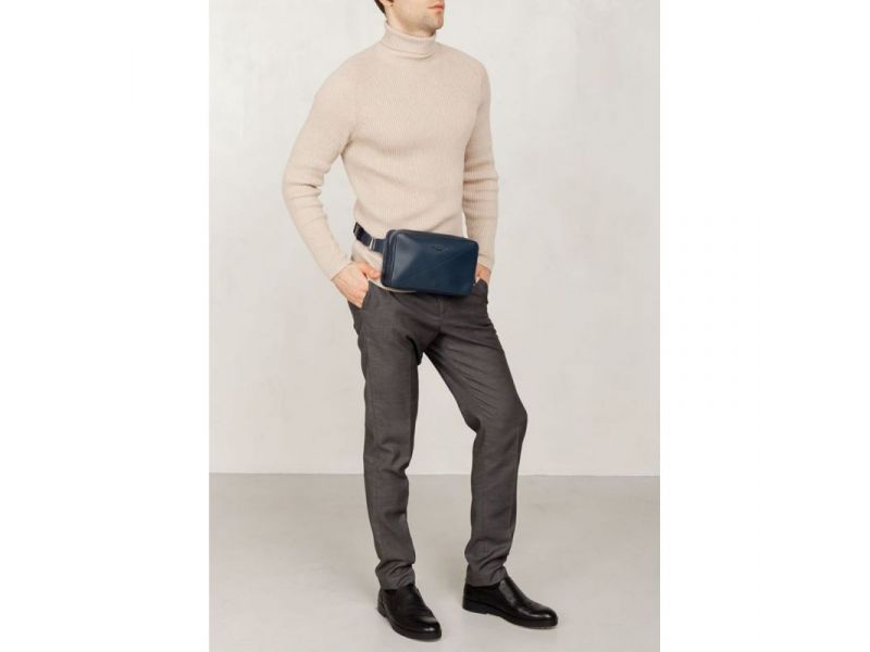 Кожаная поясная сумка Dropbag Maxi темно-синяя, фото 8