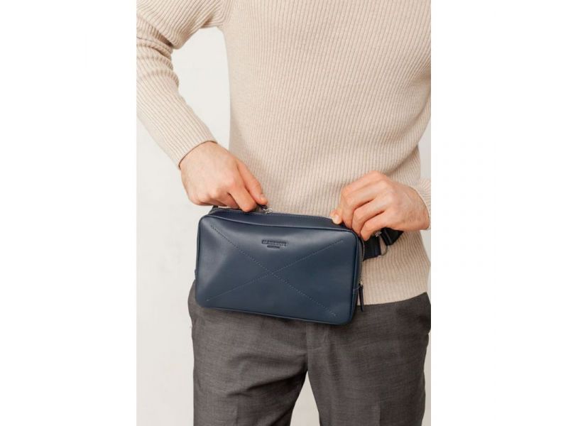 Кожаная поясная сумка Dropbag Maxi темно-синяя, фото 1