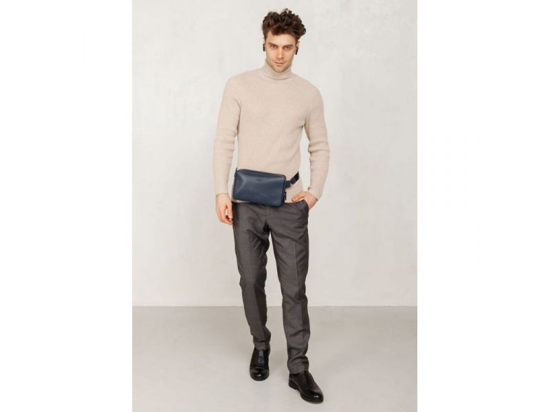 Кожаная поясная сумка Dropbag Maxi темно-синяя, фото 10