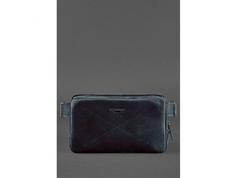 Кожаная поясная сумка Dropbag Maxi синяя Crazy Horse, фото 2