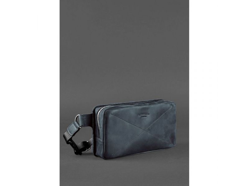 Кожаная поясная сумка Dropbag Maxi синяя Crazy Horse, фото 3