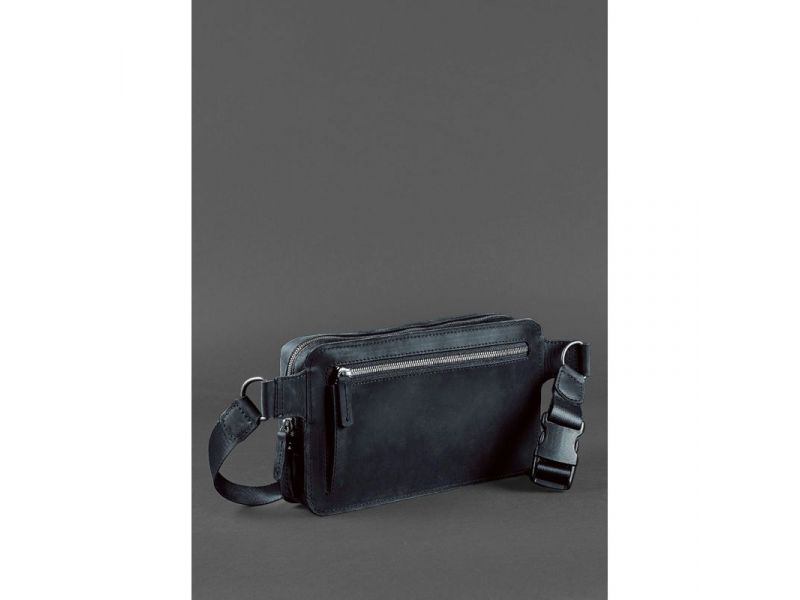 Кожаная поясная сумка Dropbag Maxi синяя Crazy Horse, фото 5