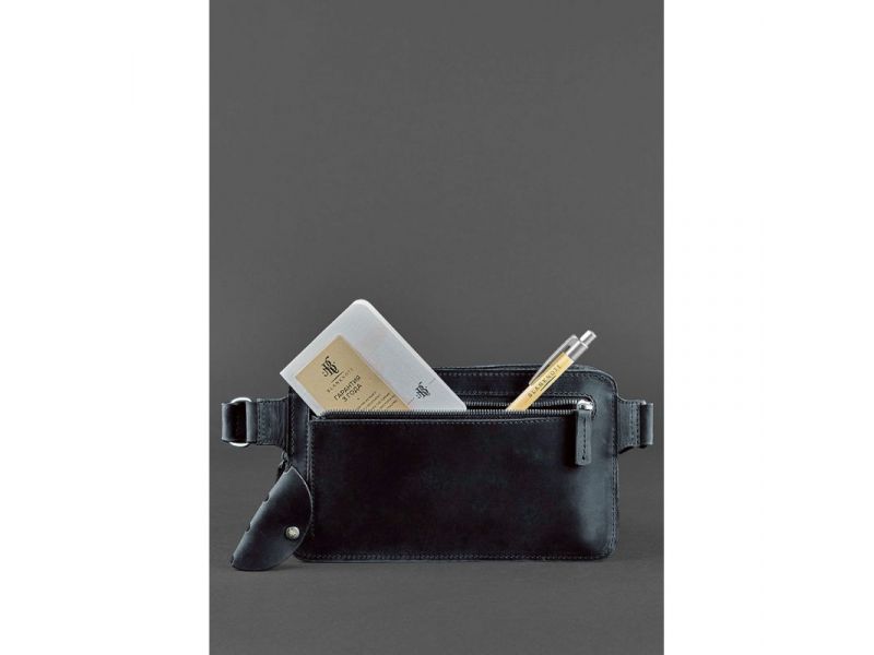 Кожаная поясная сумка Dropbag Maxi синяя Crazy Horse, фото 6