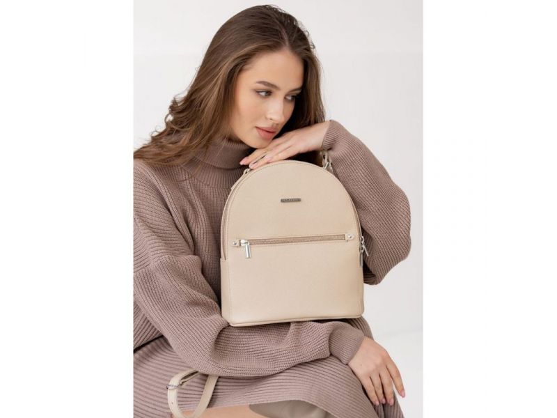 Кожаный женский мини-рюкзак Kylie светло-бежевый, фото 1