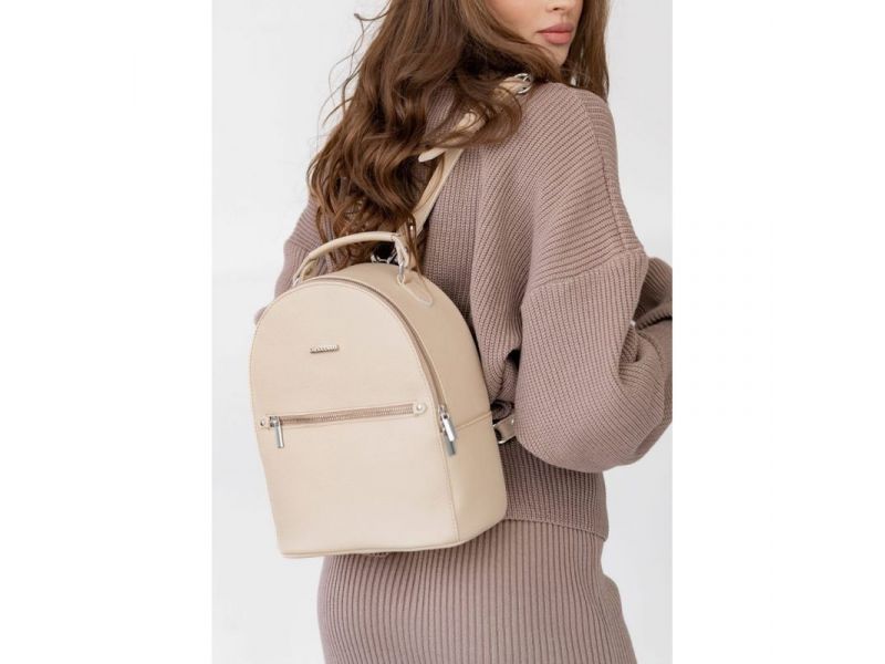 Кожаный женский мини-рюкзак Kylie светло-бежевый, фото 6