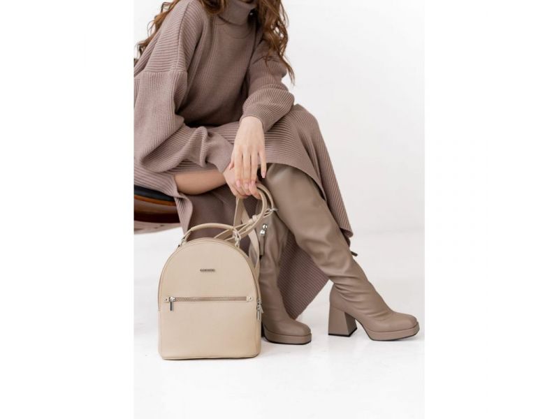 Кожаный женский мини-рюкзак Kylie светло-бежевый, фото 7
