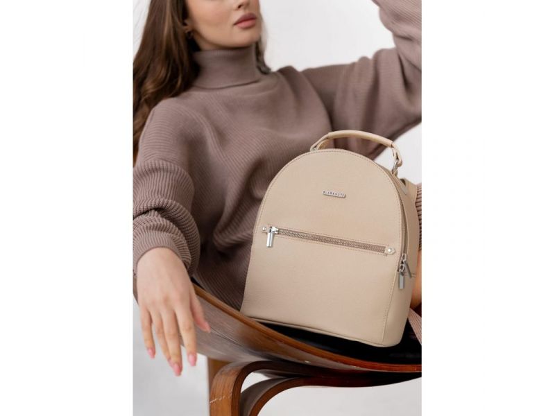 Кожаный женский мини-рюкзак Kylie светло-бежевый, фото 8