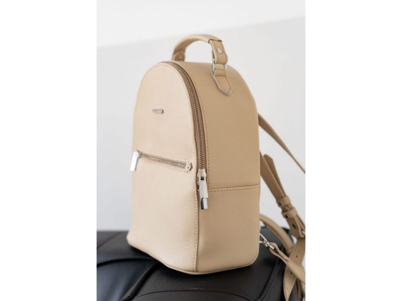 Кожаный женский мини-рюкзак Kylie светло-бежевый, фото 9