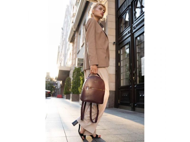 Кожаный женский мини-рюкзак Kylie Марсала, фото 6