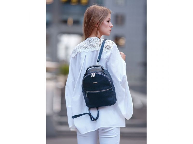 Кожаный женский Мини-рюкзак Kylie Синий, фото 5