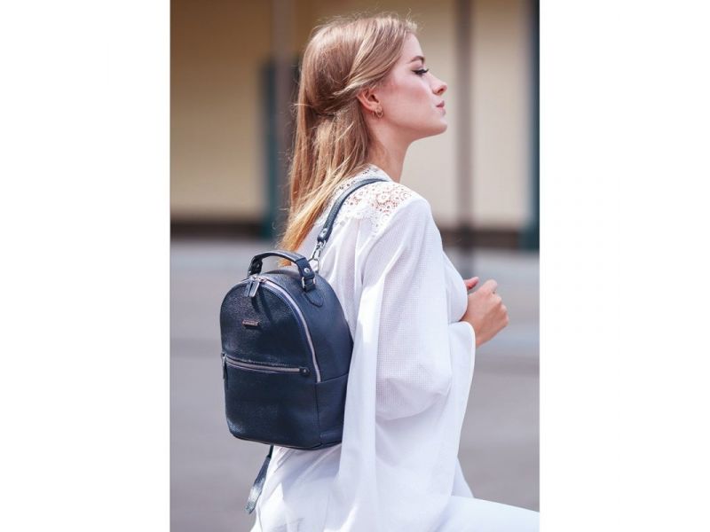 Кожаный женский Мини-рюкзак Kylie Синий, фото 6