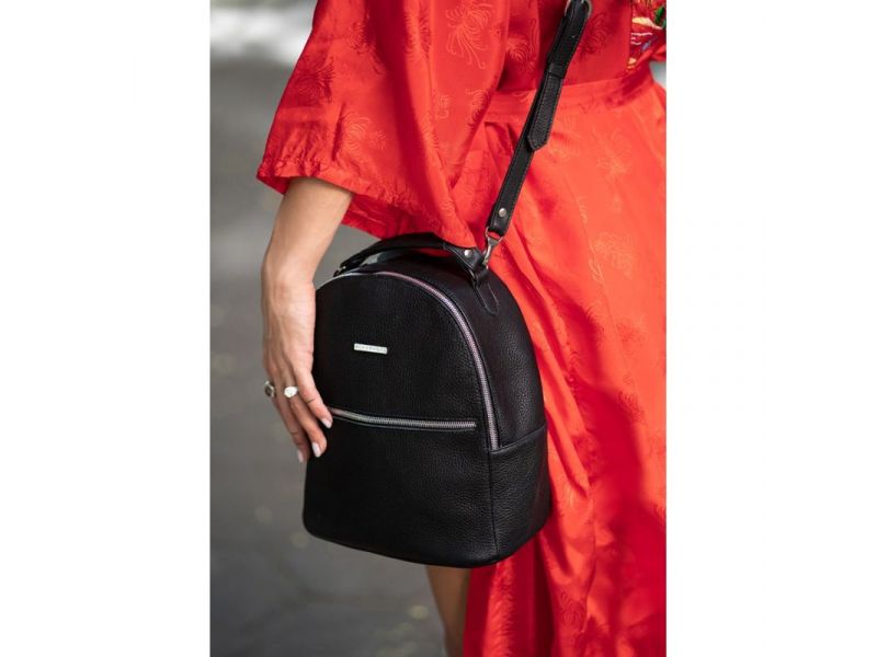 Кожаный женский мини-рюкзак Kylie черный, фото 7