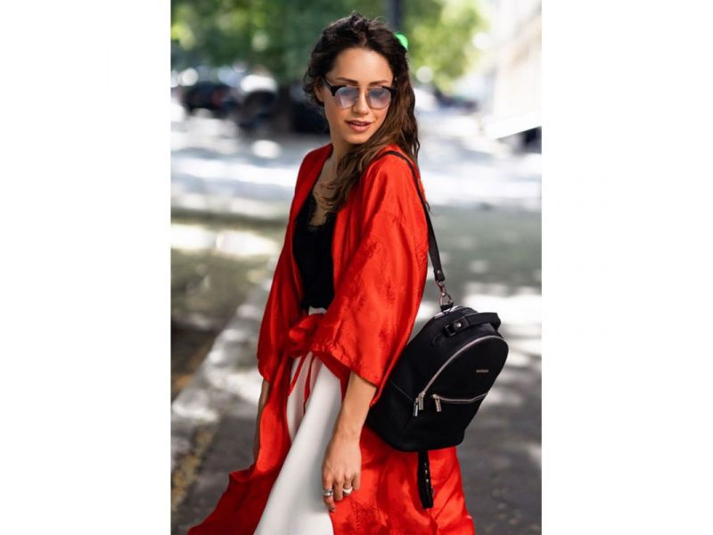 Кожаный женский мини-рюкзак Kylie черный, фото 8