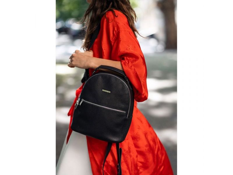 Кожаный женский мини-рюкзак Kylie черный, фото 9