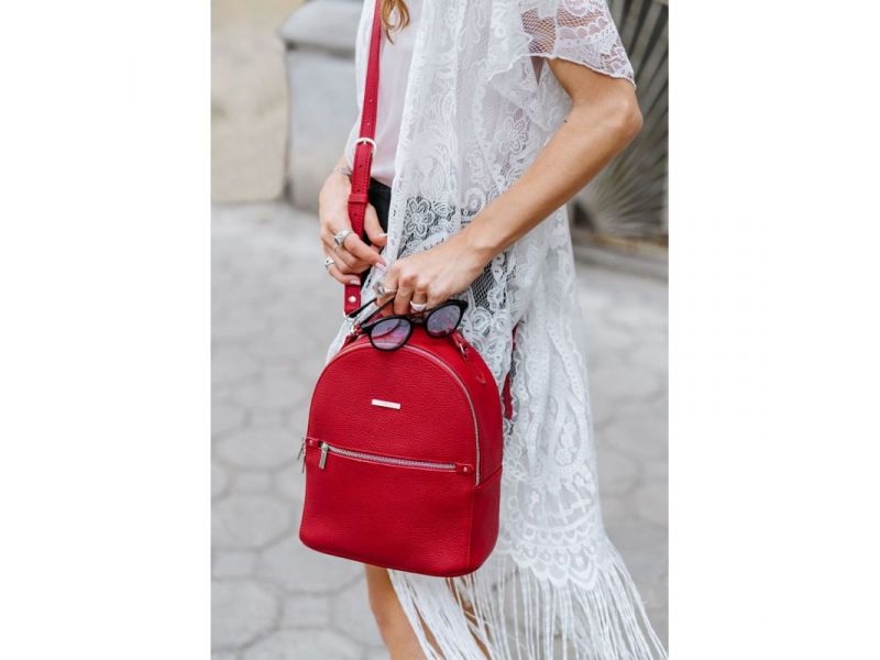 Кожаный женский мини-рюкзак Kylie красный, фото 6