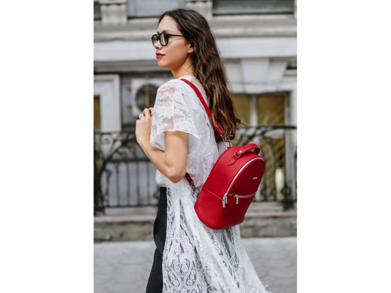 Кожаный женский мини-рюкзак Kylie красный, фото 7