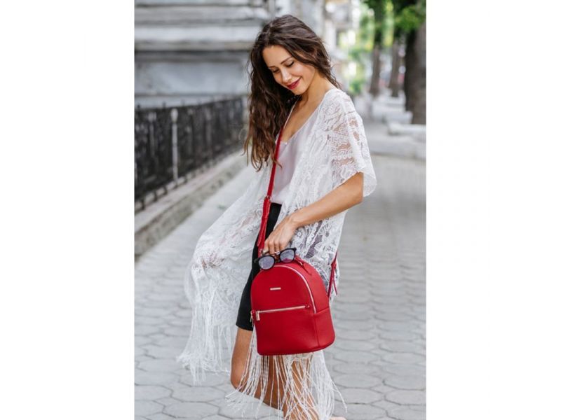 Кожаный женский мини-рюкзак Kylie красный, фото 8