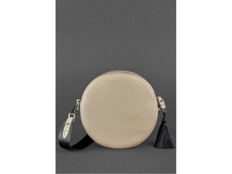 Круглая женская кожаная сумочка Tablet светло-бежевая, фото 4