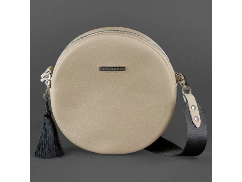 Круглая женская кожаная сумочка Tablet светло-бежевая, фото 9