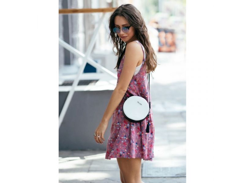 Круглая кожаная женская сумочка Tablet черно-белая, фото 1