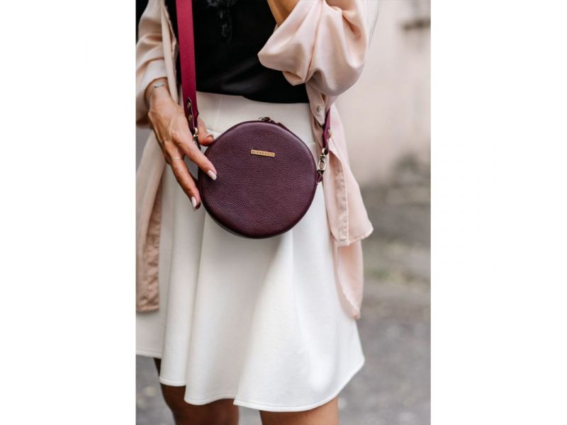 Круглая кожаная женская сумочка Tablet Марсала, фото 6