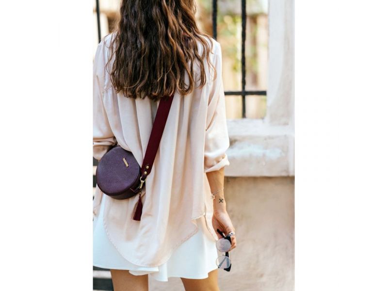 Круглая кожаная женская сумочка Tablet Марсала, фото 8