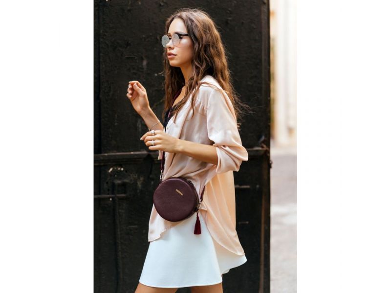 Круглая кожаная женская сумочка Tablet Марсала, фото 9