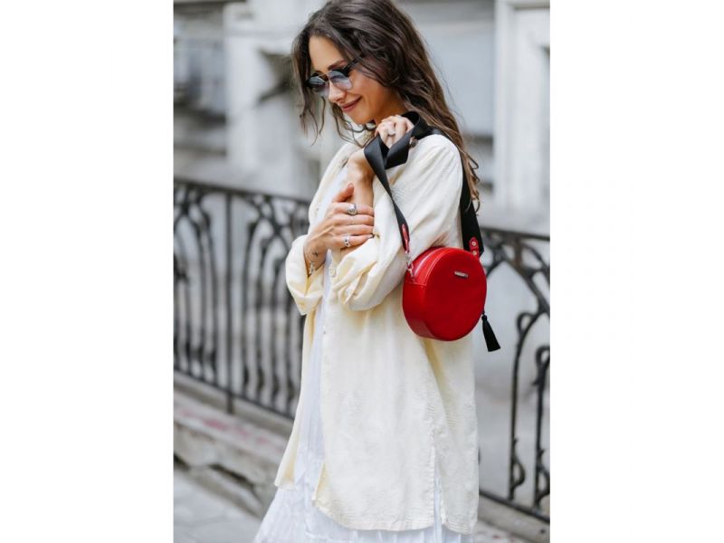 Круглая кожаная женская сумочка Tablet красная, фото 7