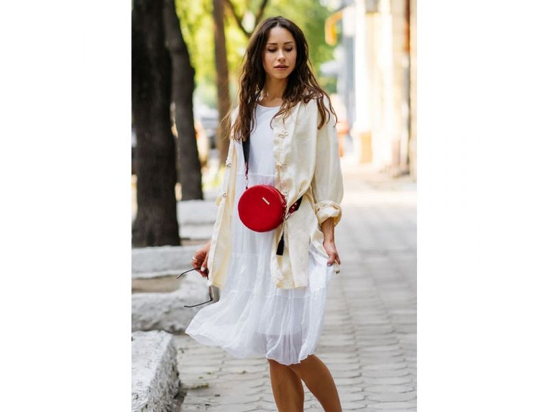 Круглая кожаная женская сумочка Tablet красная, фото 8