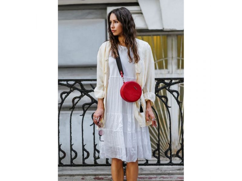 Круглая кожаная женская сумочка Tablet красная, фото 9