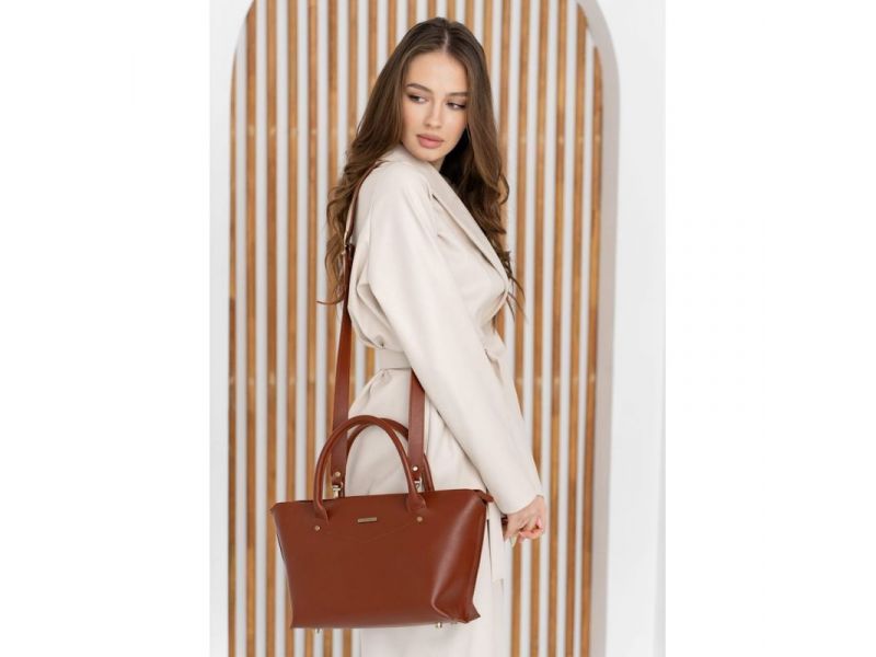 Женская кожаная сумка Midi светло-коричневая, фото 8