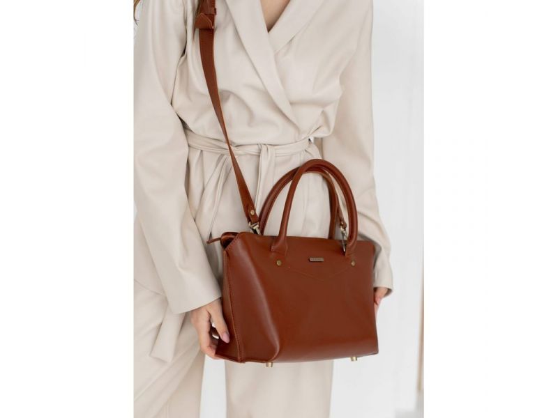 Женская кожаная сумка Midi светло-коричневая, фото 10