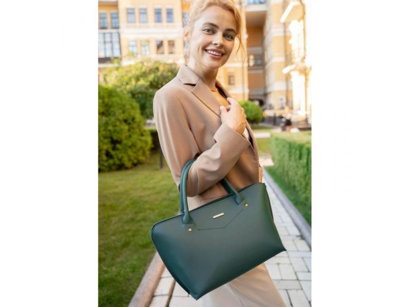 Женская кожаная сумка Midi зеленая, фото 8