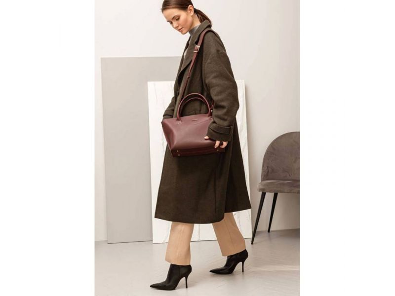 Женская кожаная сумка Midi бордовая, фото 8