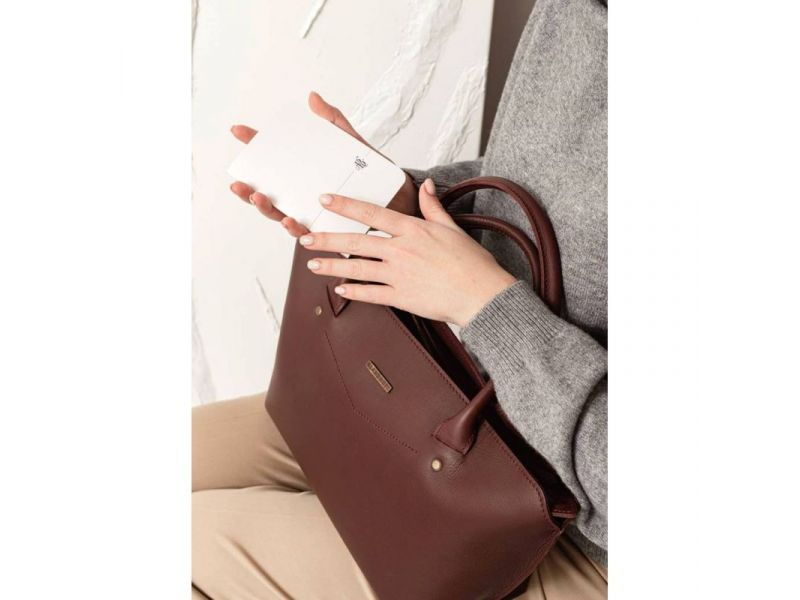 Женская кожаная сумка Midi бордовая, фото 10