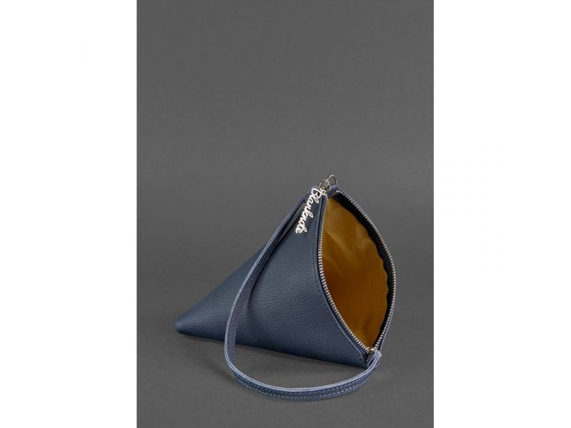 Кожаная женская сумка-косметичка Пирамида синяя, фото 4