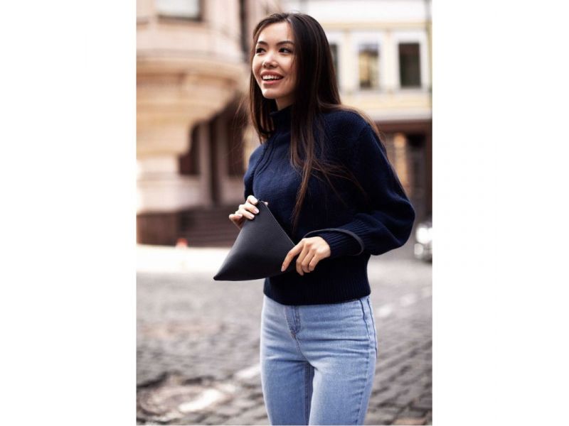 Кожаная женская сумка-косметичка Пирамида синяя, фото 6