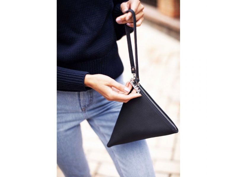 Кожаная женская сумка-косметичка Пирамида синяя, фото 7