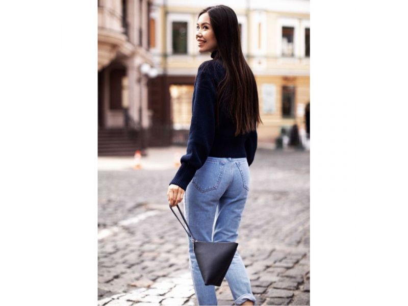 Кожаная женская сумка-косметичка Пирамида синяя, фото 8