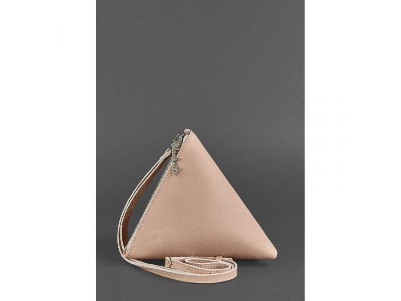 Кожаная женская сумка-косметичка Пирамида светло-бежевая, фото 2