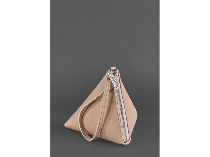 Кожаная женская сумка-косметичка Пирамида светло-бежевая, фото 3