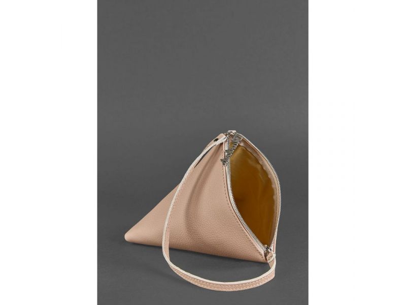 Кожаная женская сумка-косметичка Пирамида светло-бежевая, фото 4