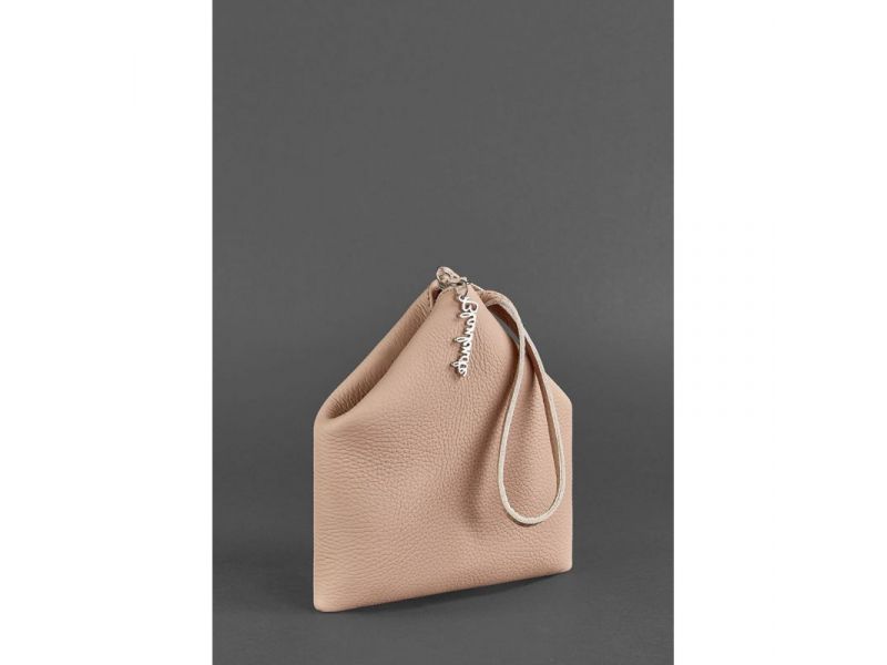 Кожаная женская сумка-косметичка Пирамида светло-бежевая, фото 5