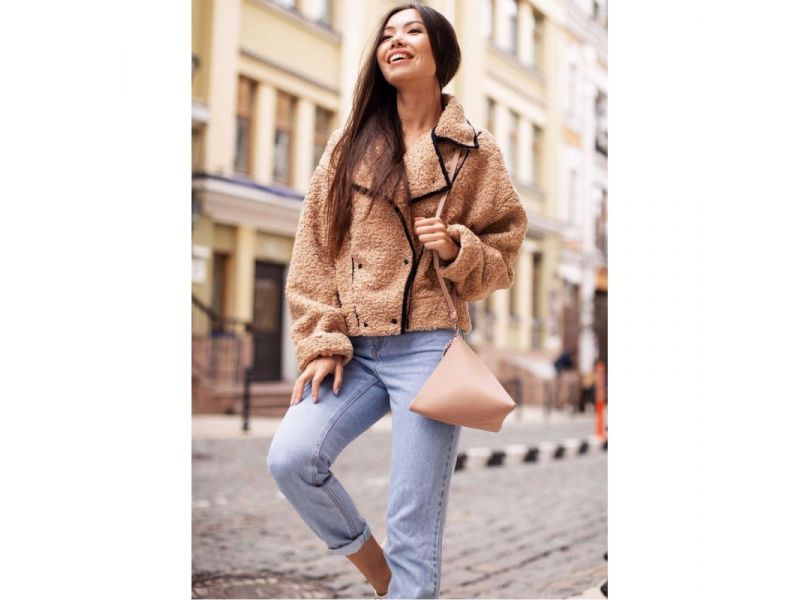 Кожаная женская сумка-косметичка Пирамида светло-бежевая, фото 6