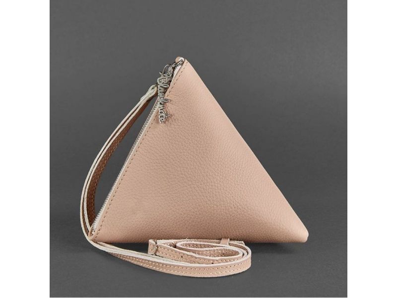 Кожаная женская сумка-косметичка Пирамида светло-бежевая, фото 9
