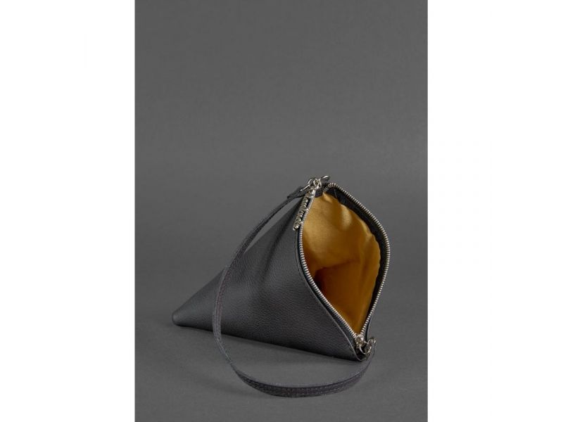 Кожаная женская сумка-косметичка Пирамида черная, фото 4